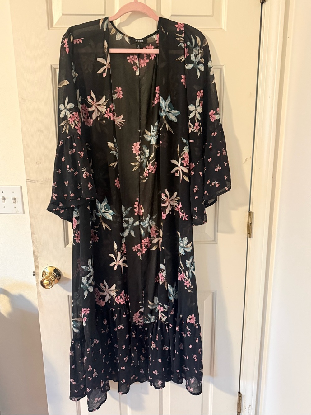 torrid Black Floral Midi Dress with Pink & Blue Flowers
